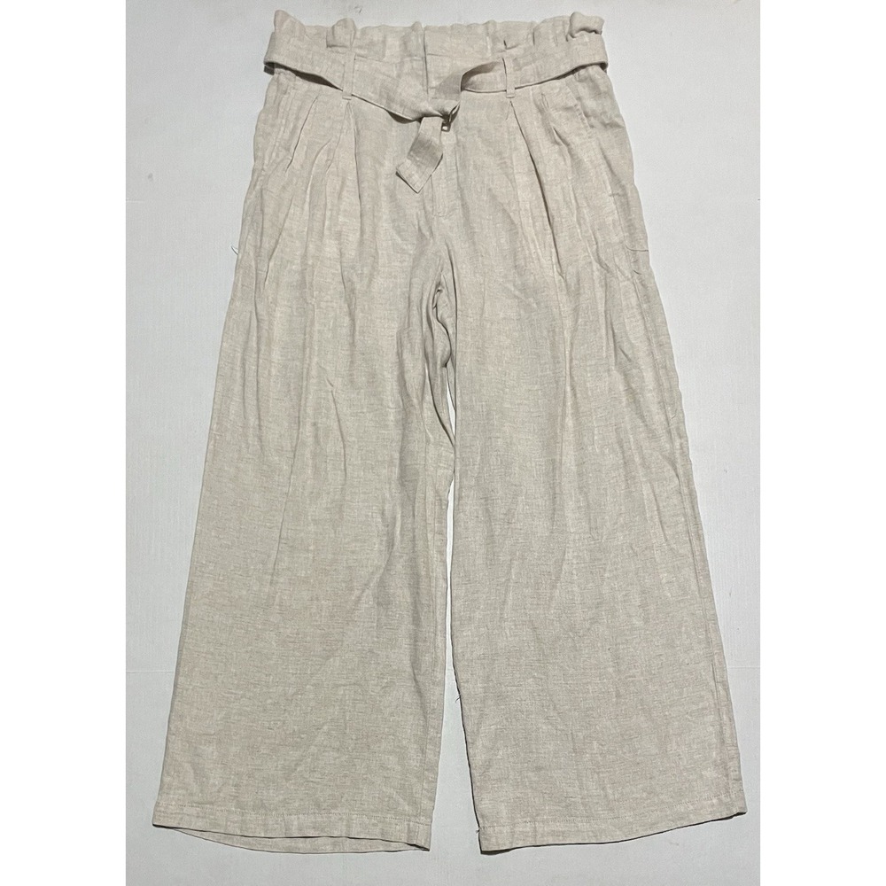 Banana Republic Linen Blend Pants Size 10 X 28.5 Women's Wide Leg Beige Paperbag